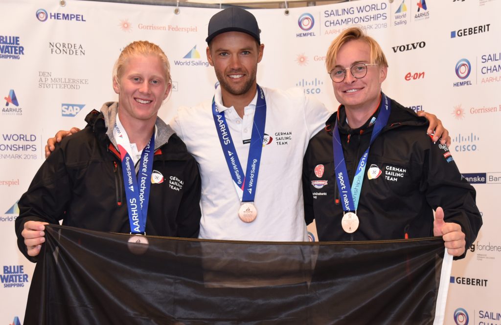 Die deutschen WM-Medaillen-Gewinner Fabian Graf, Philipp Buhl und Tim Fischer