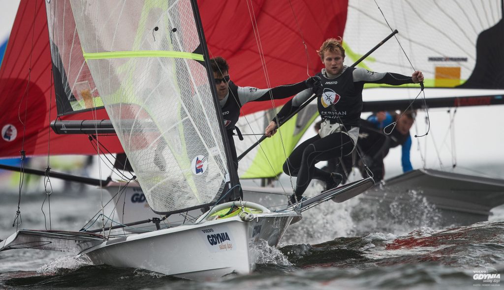 Für Justus Schmidt und Max Boehme war die 49er-EM 2018 der erste Auftritt nach einer längeren Studienpause. Foto: Drew Malcolm